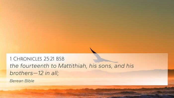 1 Chronicles 25:21 BSB 4K Wallpaper - the fourteenth to Mattithiah, his sons, and his - 4K Wallpaper Bible Verse