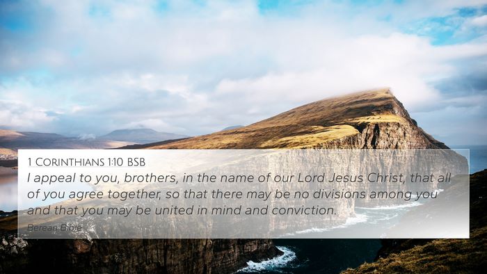 1 Corinthians 1:10 BSB Bible Verse Image
