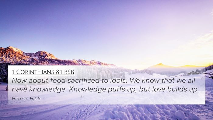 1 Corinthians 8:1 BSB Bible Verse Image
