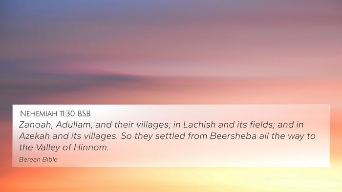 Nehemiah 11:30 BSB 4K Wallpaper - Zanoah, Adullam, and their villages; in Lachish - 4K Wallpaper Bible Verse
