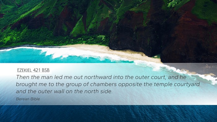 Ezekiel 42:1 BSB Desktop Wallpaper - Then the man led me out northward into the outer - Desktop Bible Verse Wallpaper