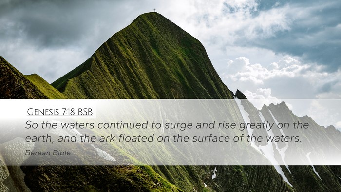 Genesis 7:18 BSB Desktop Wallpaper - So the waters continued to surge and rise greatly - Desktop Bible Verse Wallpaper