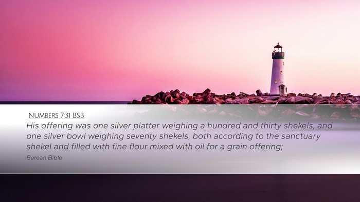 Numbers 7:31 BSB Desktop Wallpaper - His offering was one silver platter weighing a - Desktop Bible Verse Wallpaper