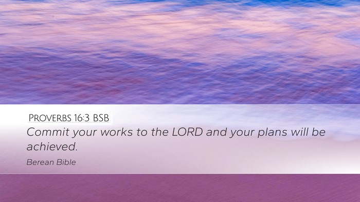 Proverbs 16:3 BSB Desktop Wallpaper - Commit your works to the LORD and your plans will - Desktop Bible Verse Wallpaper