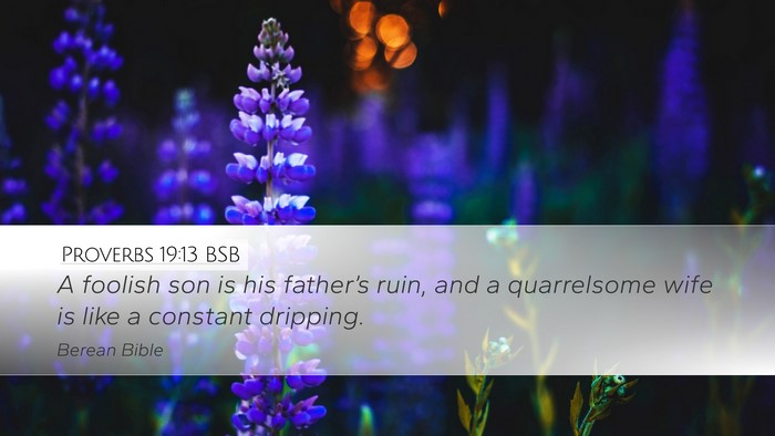 Proverbs 19:13 BSB Desktop Wallpaper - A foolish son is his father’s ruin, and a - Desktop Bible Verse Wallpaper