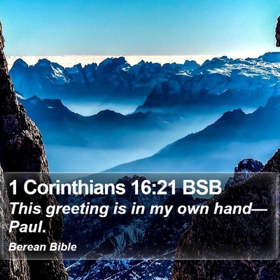 1 Corinthians 16:21 BSB Bible Verse Image