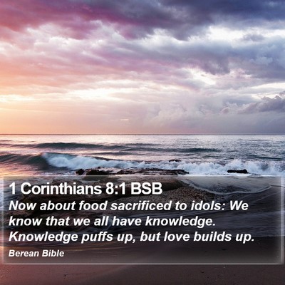 1 Corinthians 8:1 BSB Bible Verse Image