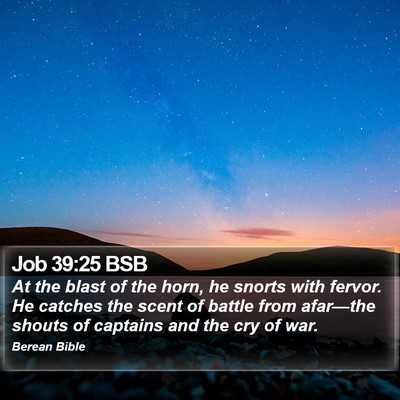 Job 39:25 BSB Bible Verse Image