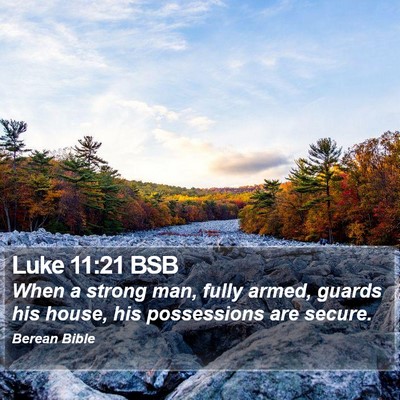 Luke 11:21 BSB Bible Verse Image
