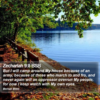 Zechariah 9:8 BSB Bible Verse Image
