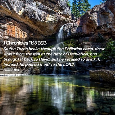 Picture 02 - 1 Chronicles 11:18 BSB - So the Three broke through the Philistine camp, - Bible Verse Picture