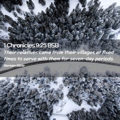 Picture 02 - 1 Chronicles 9:25 BSB - Their relatives came from their villages at fixed - Bible Verse Picture