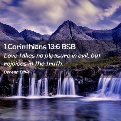 Picture 02 - 1 Corinthians 13:6 BSB - Love takes no pleasure in evil, but rejoices in - Bible Verse Picture