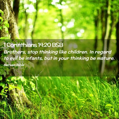 Picture 02 - 1 Corinthians 14:20 BSB - Brothers, stop thinking like children. In regard - Bible Verse Picture