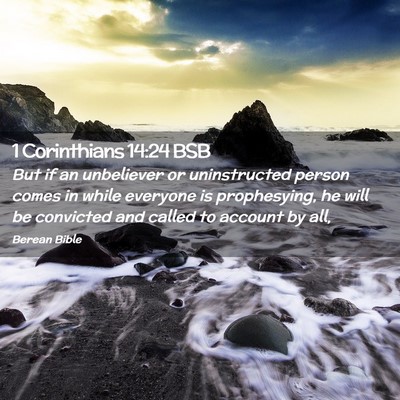 Picture 02 - 1 Corinthians 14:24 BSB - But if an unbeliever or uninstructed person comes - Bible Verse Picture