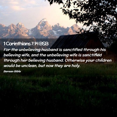 Picture 02 - 1 Corinthians 7:14 BSB - For the unbelieving husband is sanctified through - Bible Verse Picture
