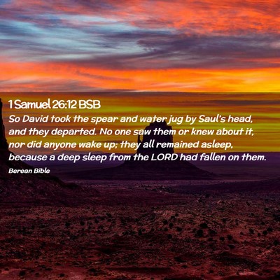 Picture 02 - 1 Samuel 26:12 BSB - So David took the spear and water jug by Saul’s - Bible Verse Picture