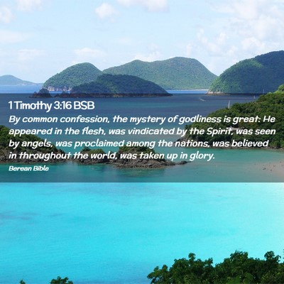 Picture 02 - 1 Timothy 3:16 BSB - By common confession, the mystery of godliness is - Bible Verse Picture