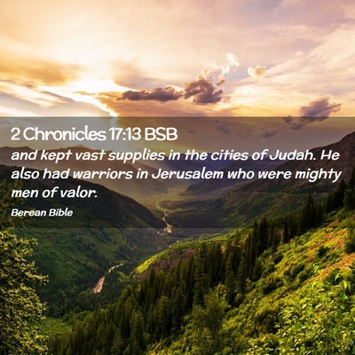 Picture 02 - 2 Chronicles 17:13 BSB - and kept vast supplies in the cities of Judah. He - Bible Verse Picture