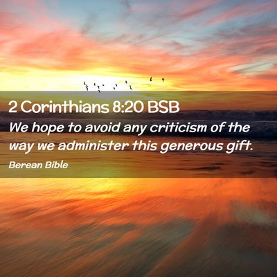 Picture 02 - 2 Corinthians 8:20 BSB - We hope to avoid any criticism of the way we - Bible Verse Picture