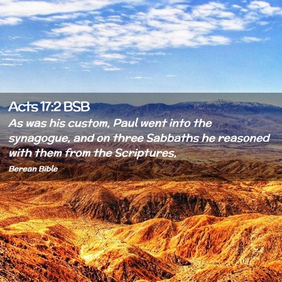Picture 02 - Acts 17:2 BSB - As was his custom, Paul went into the synagogue, - Bible Verse Picture