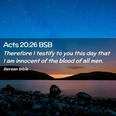 Picture 02 - Acts 20:26 BSB - Therefore I testify to you this day that I am - Bible Verse Picture