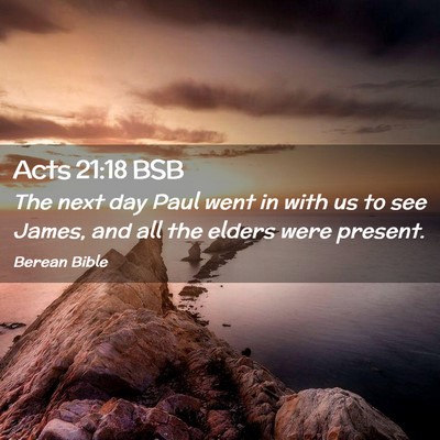 Picture 02 - Acts 21:18 BSB - The next day Paul went in with us to see James, - Bible Verse Picture