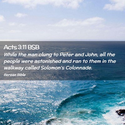Picture 02 - Acts 3:11 BSB - While the man clung to Peter and John, all the - Bible Verse Picture