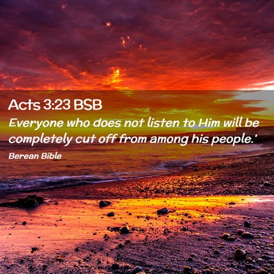 Picture 02 - Acts 3:23 BSB - Everyone who does not listen to Him will be - Bible Verse Picture