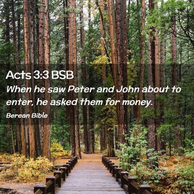 Picture 02 - Acts 3:3 BSB - When he saw Peter and John about to enter, he - Bible Verse Picture