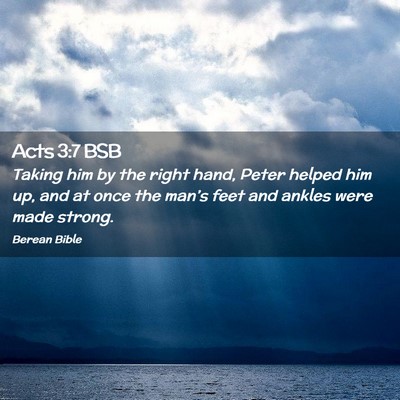 Picture 02 - Acts 3:7 BSB - Taking him by the right hand, Peter helped him - Bible Verse Picture