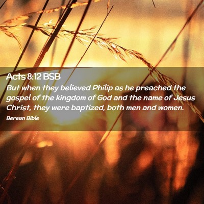 Picture 02 - Acts 8:12 BSB - But when they believed Philip as he preached the - Bible Verse Picture