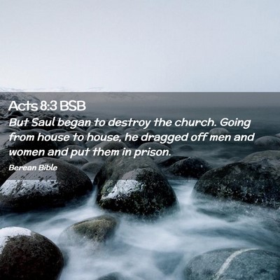 Picture 02 - Acts 8:3 BSB - But Saul began to destroy the church. Going from - Bible Verse Picture