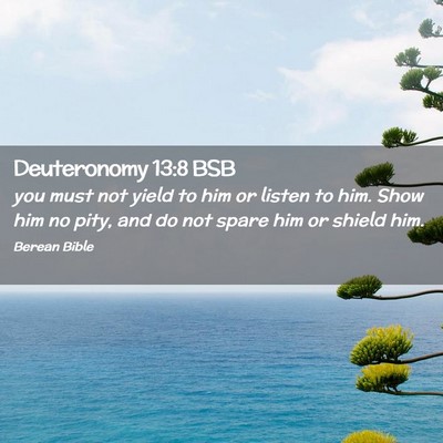 Picture 02 - Deuteronomy 13:8 BSB - you must not yield to him or listen to him. Show - Bible Verse Picture