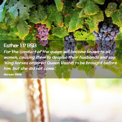Picture 02 - Esther 1:17 BSB - For the conduct of the queen will become known to - Bible Verse Picture