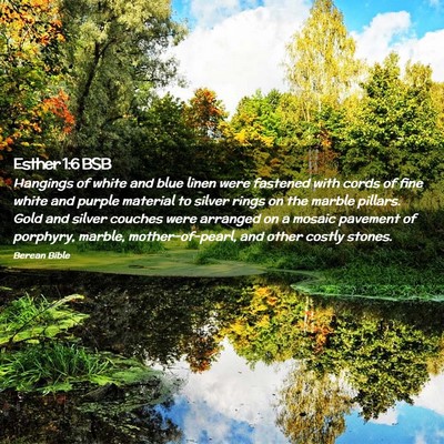 Picture 02 - Esther 1:6 BSB - Hangings of white and blue linen were fastened - Bible Verse Picture