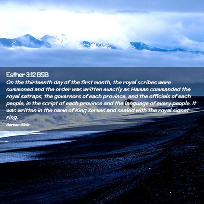 Picture 02 - Esther 3:12 BSB - On the thirteenth day of the first month, the - Bible Verse Picture