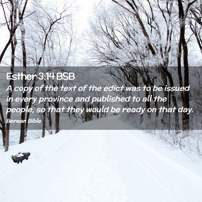 Picture 02 - Esther 3:14 BSB - A copy of the text of the edict was to be issued - Bible Verse Picture