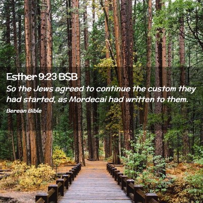 Picture 02 - Esther 9:23 BSB - So the Jews agreed to continue the custom they - Bible Verse Picture