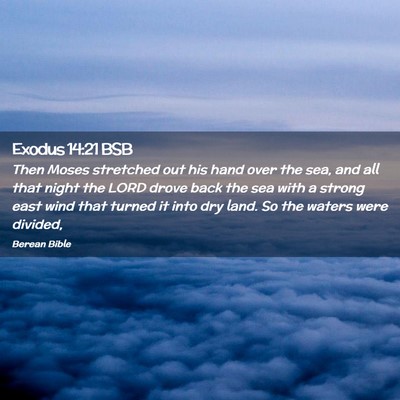 Picture 02 - Exodus 14:21 BSB - Then Moses stretched out his hand over the sea, - Bible Verse Picture