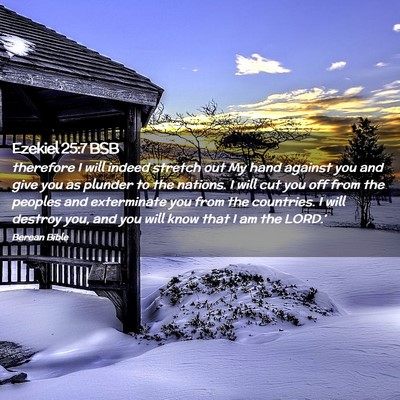 Picture 02 - Ezekiel 25:7 BSB - therefore I will indeed stretch out My hand - Bible Verse Picture