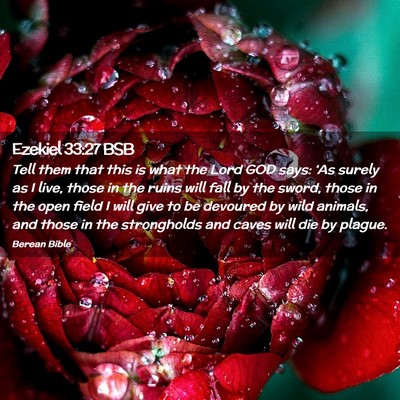 Picture 02 - Ezekiel 33:27 BSB - Tell them that this is what the Lord GOD says: - Bible Verse Picture