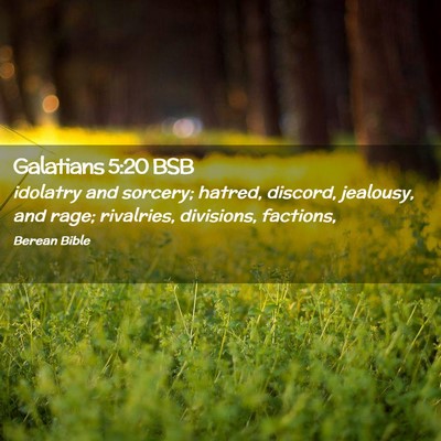 Picture 02 - Galatians 5:20 BSB - idolatry and sorcery; hatred, discord, jealousy, - Bible Verse Picture