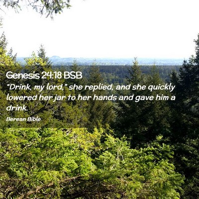 Picture 02 - Genesis 24:18 BSB - “Drink, my lord,” she replied, and she - Bible Verse Picture
