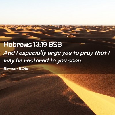 Picture 02 - Hebrews 13:19 BSB - And I especially urge you to pray that I may be - Bible Verse Picture