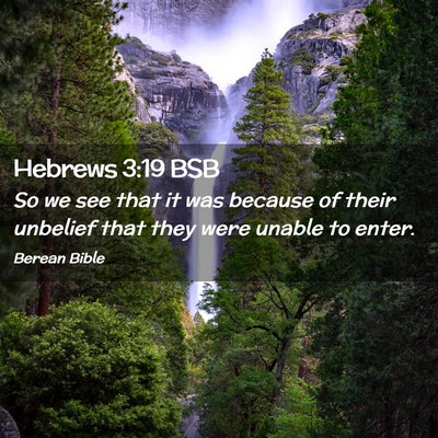 Picture 02 - Hebrews 3:19 BSB - So we see that it was because of their unbelief - Bible Verse Picture