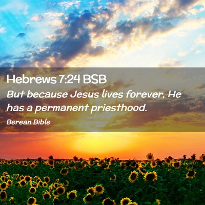 Picture 02 - Hebrews 7:24 BSB - But because Jesus lives forever, He has a - Bible Verse Picture