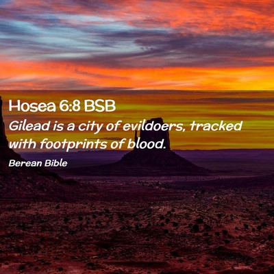 Picture 02 - Hosea 6:8 BSB - Gilead is a city of evildoers, tracked with - Bible Verse Picture