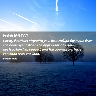 Picture 02 - Isaiah 16:4 BSB - Let my fugitives stay with you; be a refuge for - Bible Verse Picture