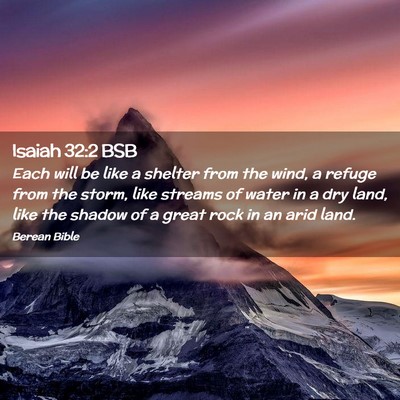 Picture 02 - Isaiah 32:2 BSB - Each will be like a shelter from the wind, a - Bible Verse Picture